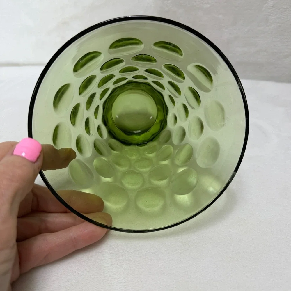 VTG Hazel Atlas Avocado Green Dot El Dorado Candy Dish Thumbprint MCM‎